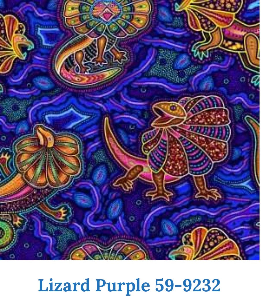 Oasis Fabrics Tjukurpa Land (pronounced “chook-orr-pa”) OA599232 Purple Lizards