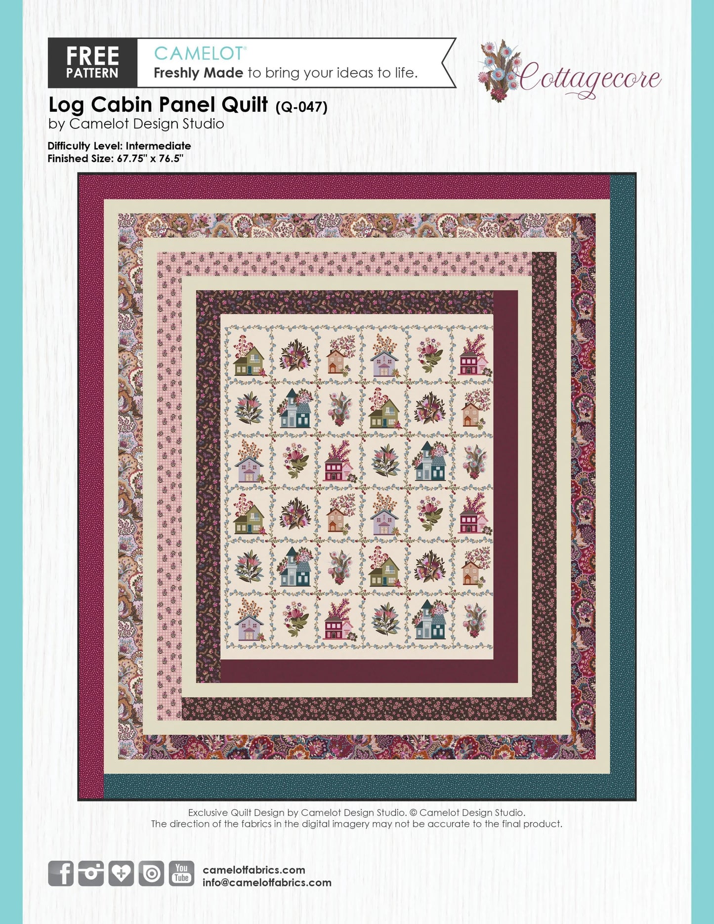Camelot Fabrics Cottagecore Log Cabin Panel Quilt Kit