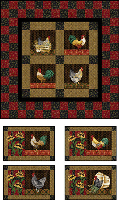 Farmhouse Breakfast Table Topper by Jan Mott of Crane Designs Using Henry Glass & Co., Inc. Chicken Shack Collection