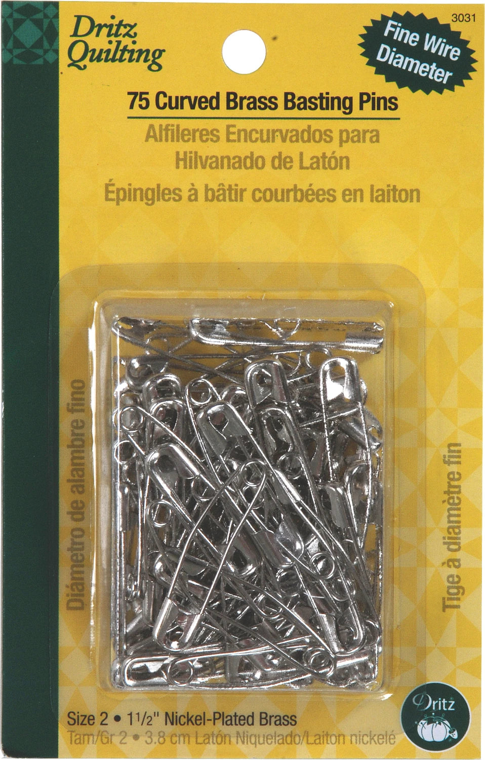 Dritz Curved Brass Basting Pins (Size 1 1/2”)