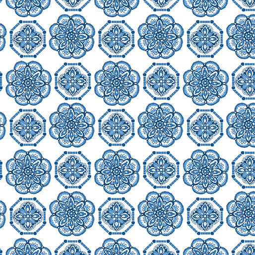 Benartex Bluesette Tile Medallion White/Blue 13447-09