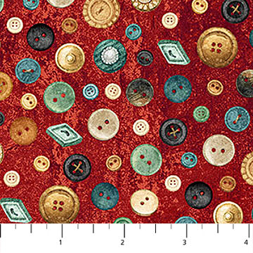 Northcott Stonehenge Stitchin’ DP28347-24 Red Multi Buttons