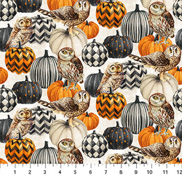 Northcott Silk USA Night Owl Cream Multi Owl & Pumpkin DP28847-11