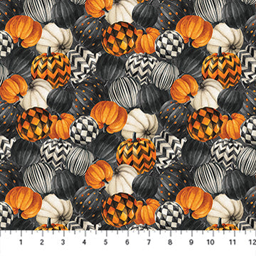 Northcott Silk USA Night Owl Charcoal Multi Packed Pumpkins DP28848-96