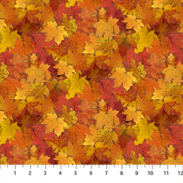 Northcott Silk USA Night Owl Orange Multi Leaves DP28851-56