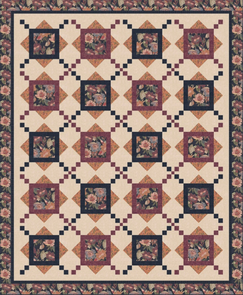 A Garden of Stitches Quilt Kit (Dark Version) 80” x 97”