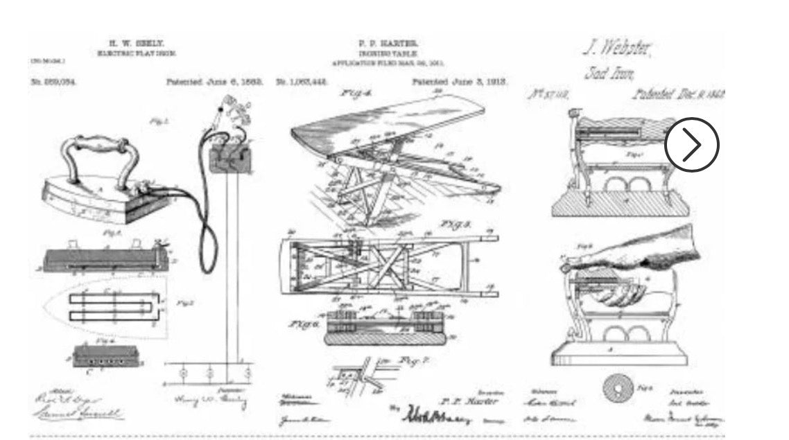J. Wecker Frisch’s Press On Patent Irons Panel for Riley Blake Designs Approximately 24” x 45” Black Print on White Background
