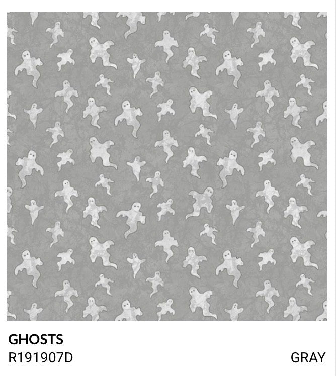 Marcus Fabrics Halloween Haunts by Designer Cindy Staub Ghosts R191907D Gray