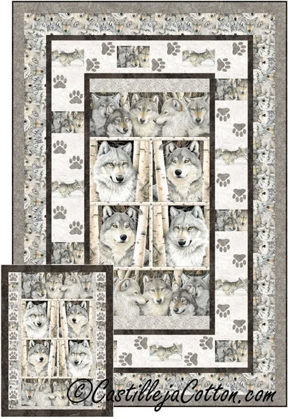 Gray wolves Quilt Pattern 50” x 74”