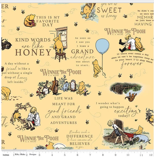 Riley Blake Designs Flannel Winnie the Pooh Quotes Sunshine F17502-Sunshine