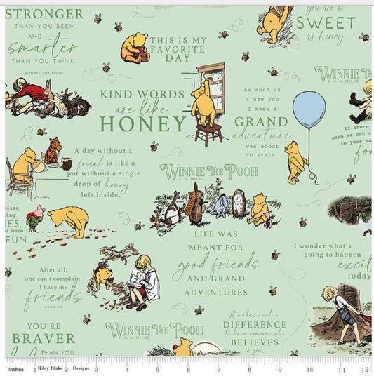 Riley Blake Designs Flannel Winnie the Pooh Quotes Green F17502-Green