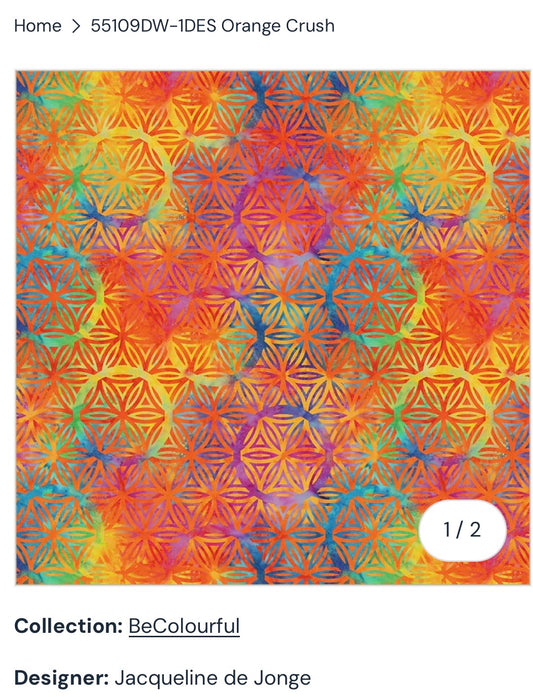 Windham Fabrics 108” Quilt Back, Flower of Life, Orange Crush, Jacqueline de Jonge 55109DW-1DES