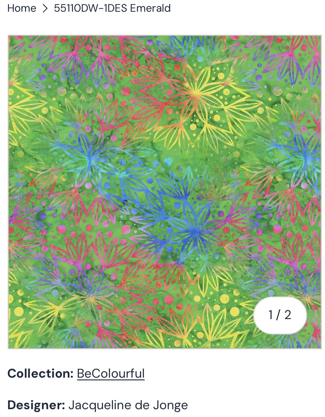 Windham Fabrics 108” Quilt Back, Full Bloom, Emerald, Jacqueline de Jonge 55110DW-1DES