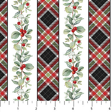 Home For Christmas DP28927-10 White Multi Plaid Stripe