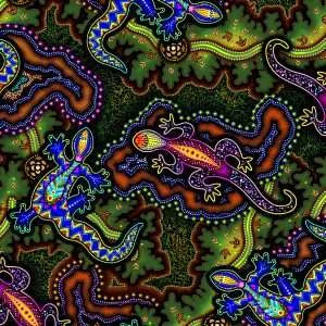 Oasis Fabrics Tjukurpa Land (pronounced “chook-orr-pa”) OA599201 Green Geckos