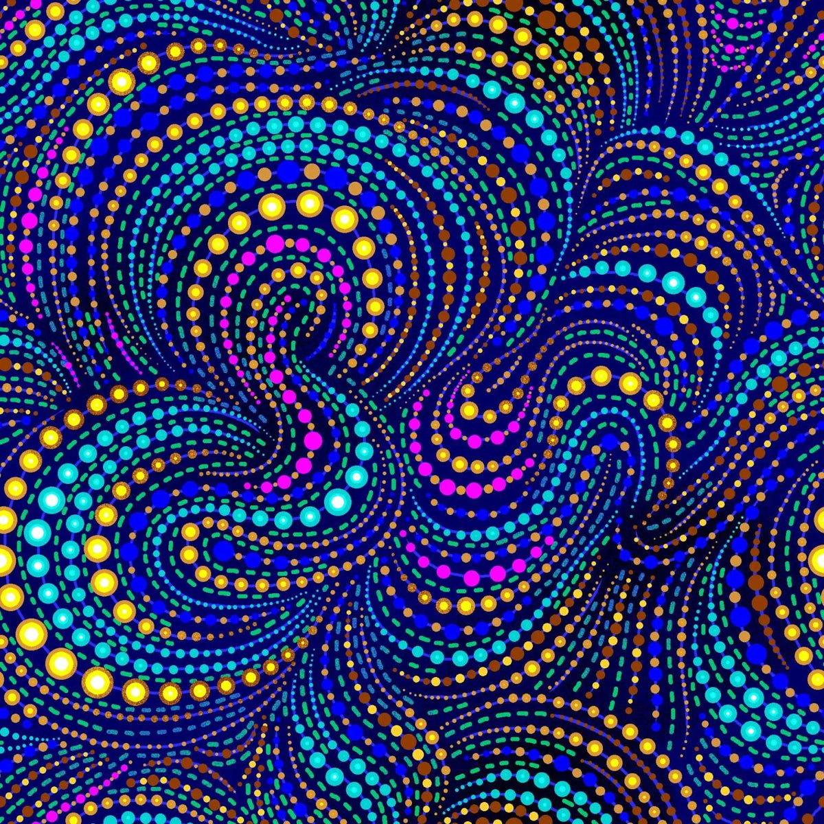 Oasis Fabrics Tjukurpa Land (pronounced “chook-orr-pa”) OA599222 Teal Swirls
