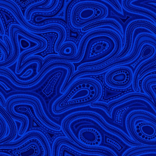 Oasis Fabrics Tjukurpa Land (pronounced “chook-orr-pa”) OA599258 Blue Tonal Swirls