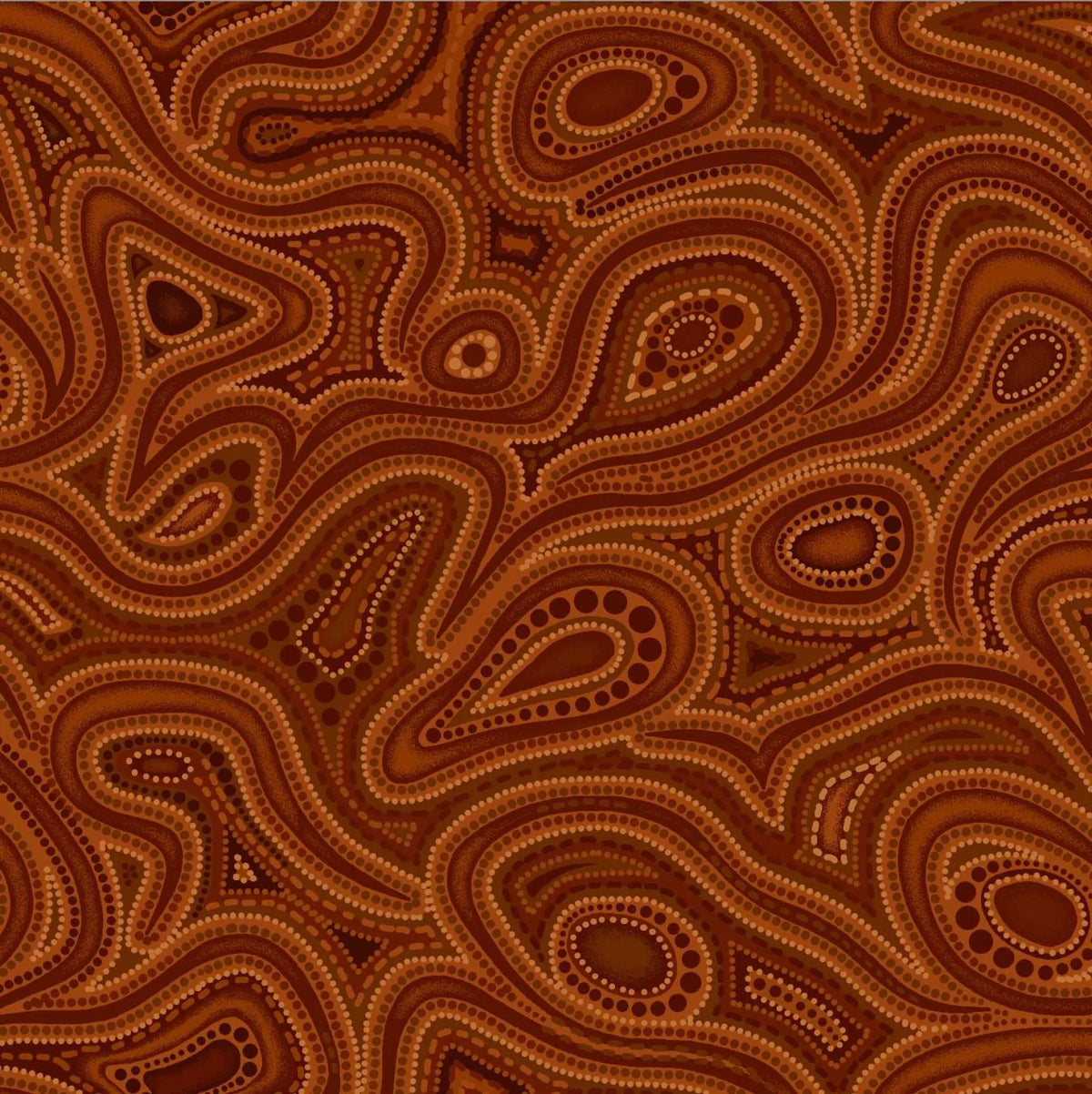 Oasis Fabrics Tjukurpa Land (pronounced “chook-orr-pa”) OA599254 Brown Tonal Swirls