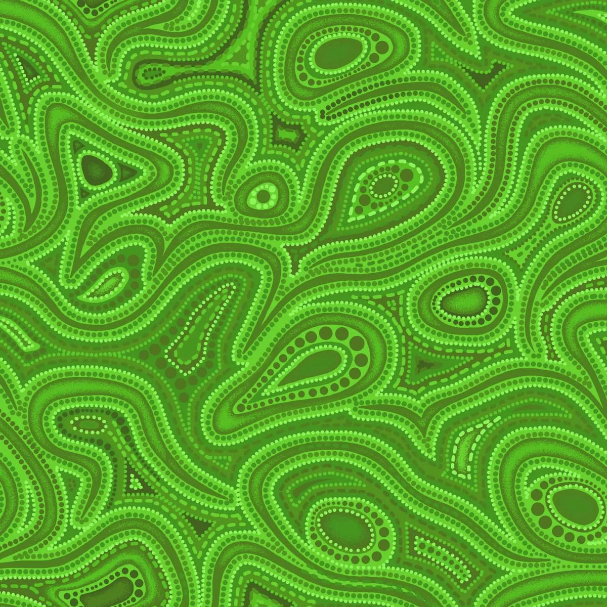 Oasis Fabrics Tjukurpa Land (pronounced “chook-orr-pa”) OA599252 Green Tonal Swirls