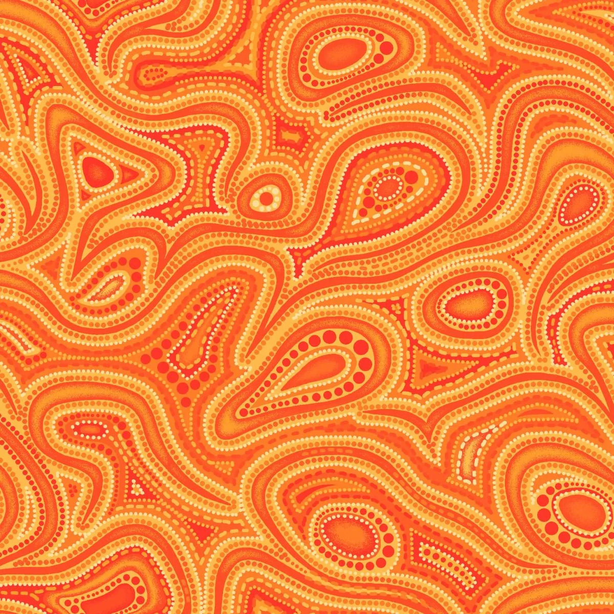 Oasis Fabrics Tjukurpa Land (pronounced “chook-orr-pa”) OA599253 Orange Tonal Swirls