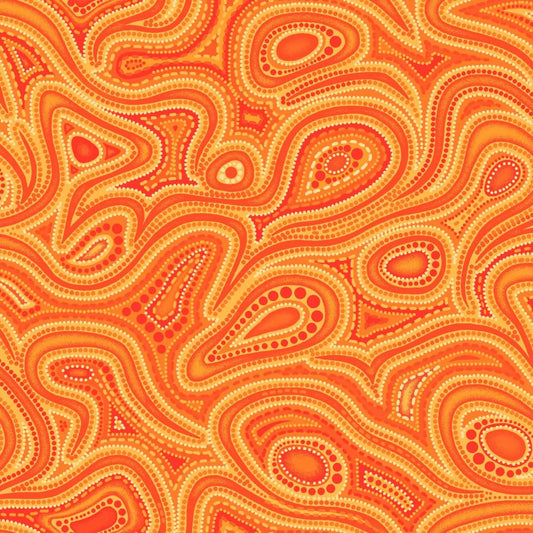 Oasis Fabrics Tjukurpa Land (pronounced “chook-orr-pa”) OA599253 Orange Tonal Swirls