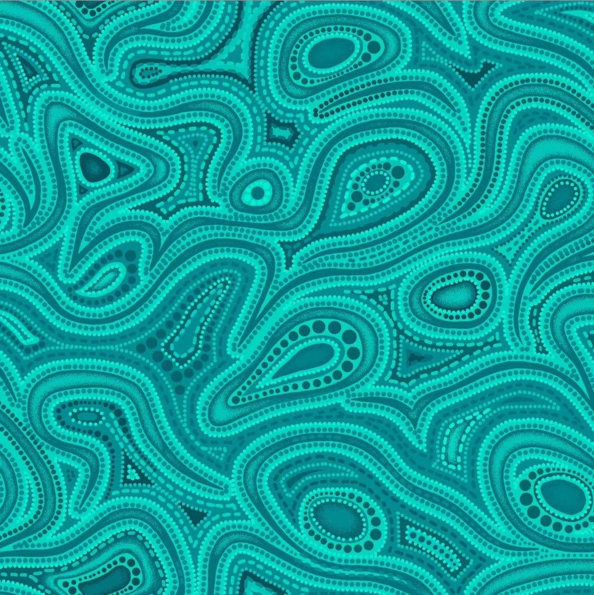 Oasis Fabrics Tjukurpa Land (pronounced “chook-orr-pa”) OA599255 Teal Tonal Swirls