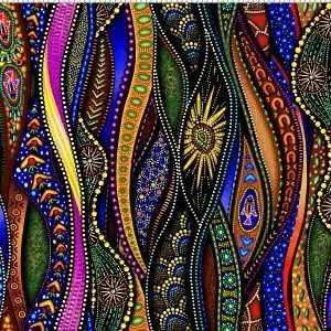 Oasis Fabrics Tjukurpa Land (pronounced “chook-orr-pa”) OA599191 Gold Wavy Stripe