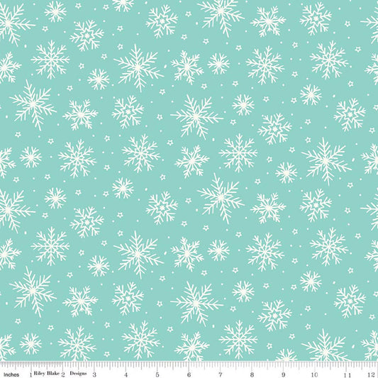 The North Pole Snowflakes Aqua Flannel F17752-Aqua