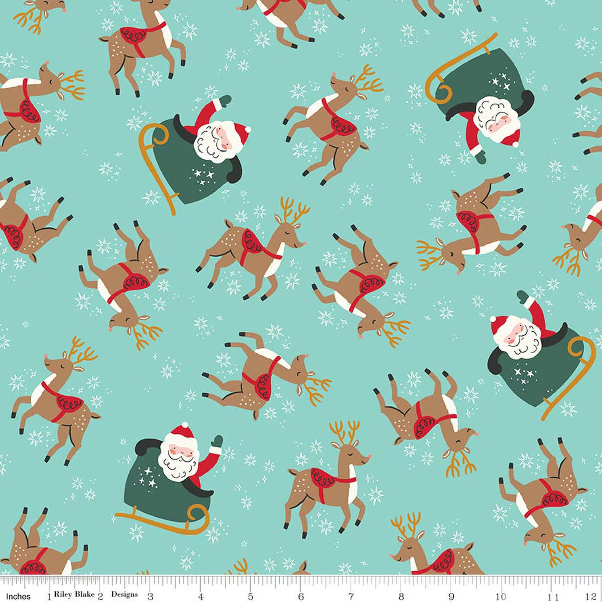The North Pole Reindeer Toss Aqua Flannel F17750-Aqua