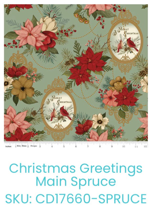 Christmas Greetings by Designer Sandy Gervais for Riley Blake Designs CD17660 Spruce