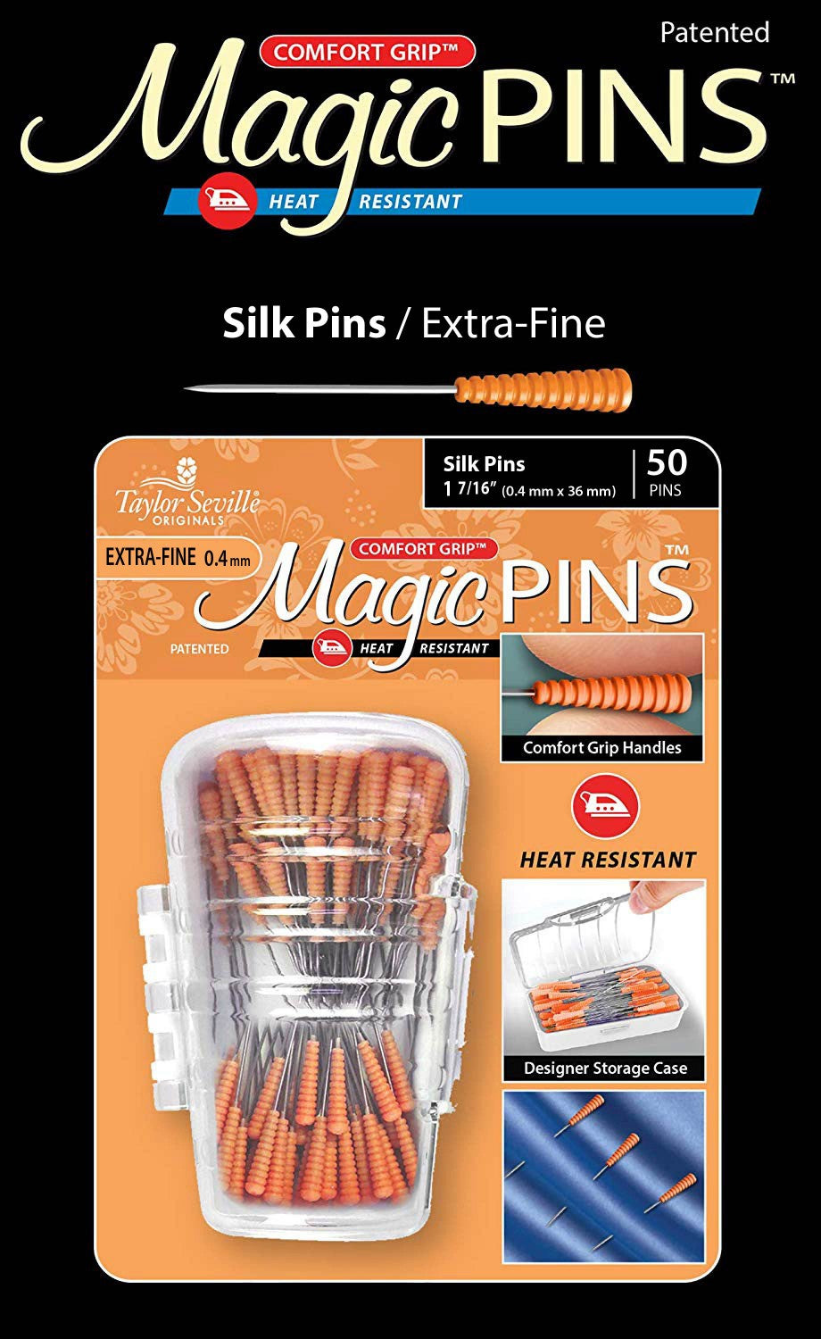 Magic Pins X-Fine 0.4mm x 36mm Silk Pins 1 7/16” long