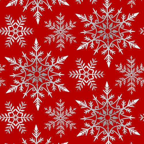 Crystal Frost 108” Wide, Red/Gray Snowflakes, Pattern: 1340, Color: 81