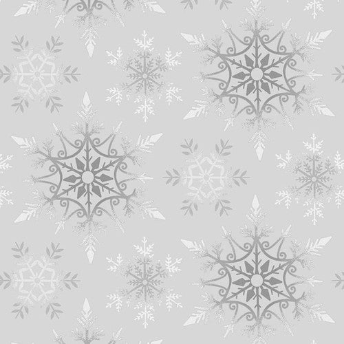 Crystal Frost 108” Wide, Grey Snowflakes, Pattern: 1340, Color: 91