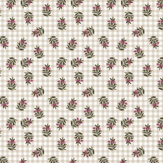 Camelot Fabrics Cottagecore-Floral Gingham Cream 21230904-01