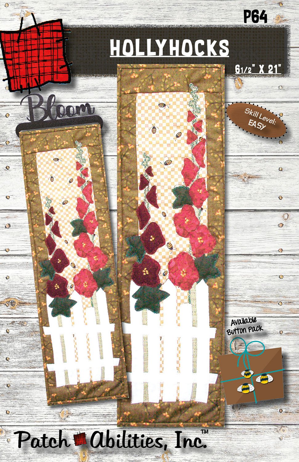 Patch Abilities, Inc. Hollyhocks P64 with Button Pack 6 1/2” x 21”