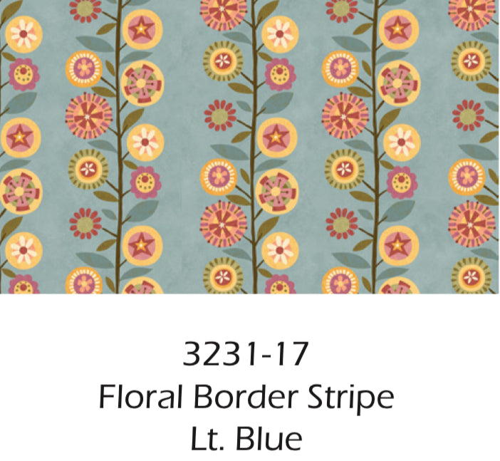 Gift of Grateful Praise Floral Border Stripe Lt. Blue Pattern: 3230, Color: 17