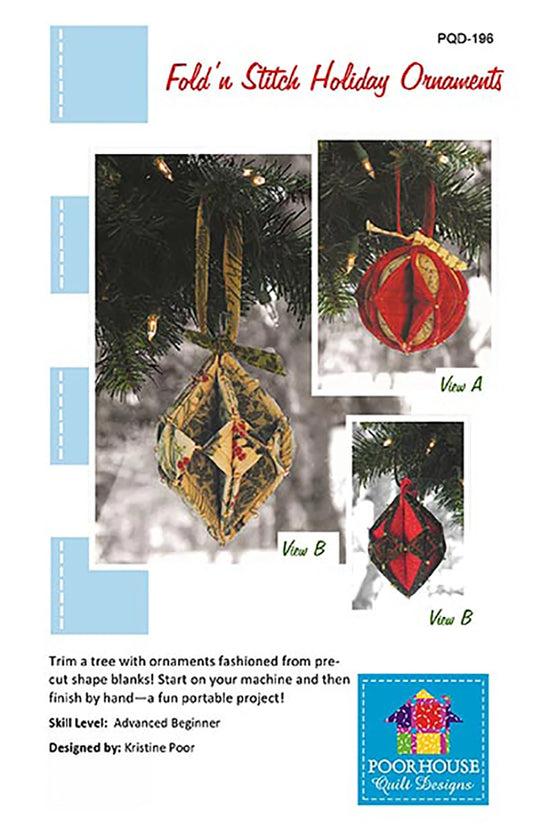 Poorhouse Quilt Designs Fold'n Stitch Holiday Ornaments (PDQ-196)