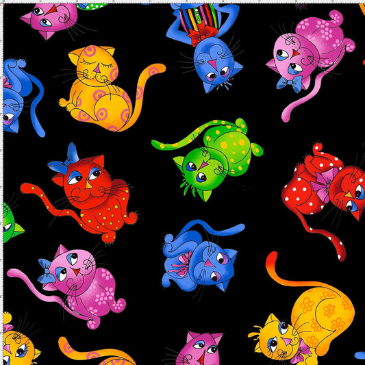 Loralie Designs Cool Cats Tossed Black 691-792-B