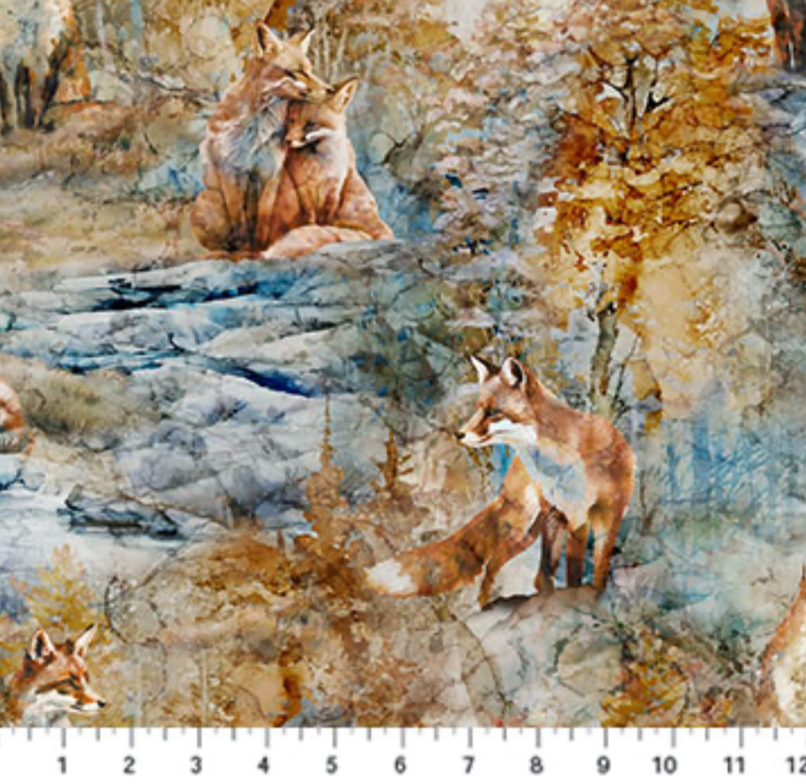 Northcott Silk USA Fox Den Collection DP28332-44 Blue Multi Fox Dense