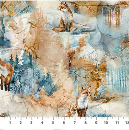 Northcott Silk USA Fox Den Collection DP28333-14 Beige Multi Fox Open