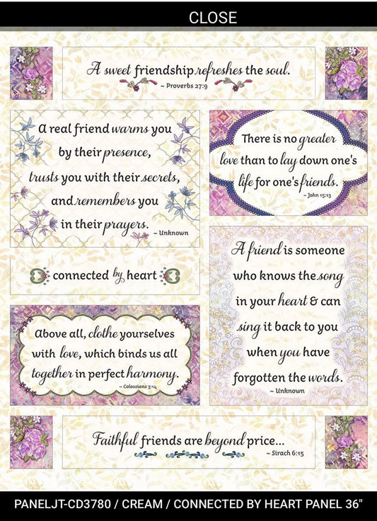 Timeless Treasures Connected By Heart Panel 36” x 45”