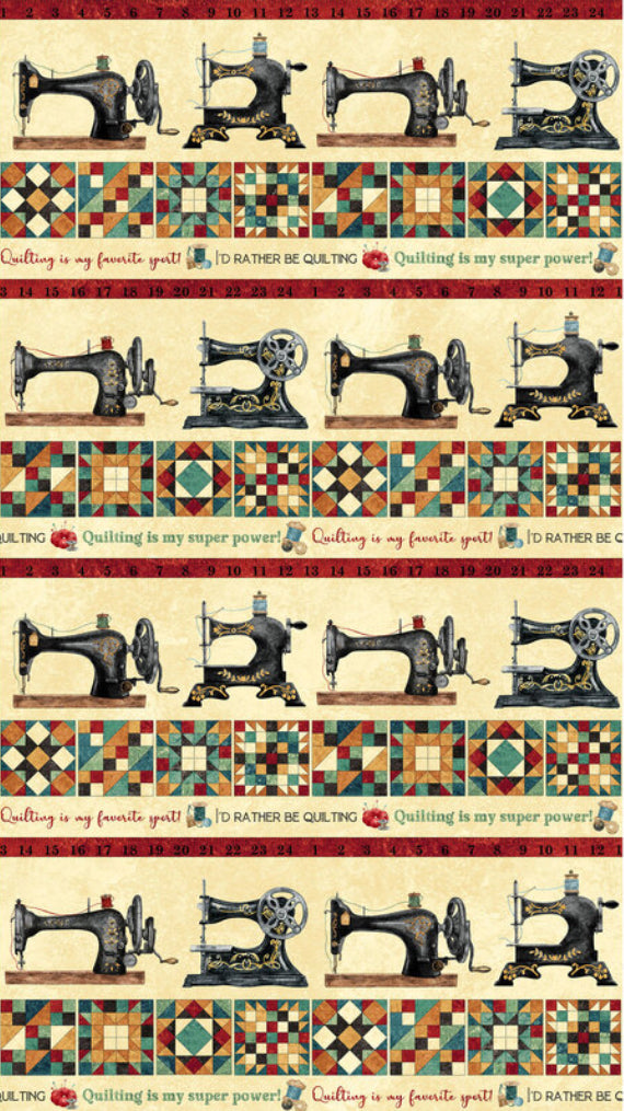 Northcott Stonehenge Stitchin’ DP28341-12 Beige Multi Border Stripe