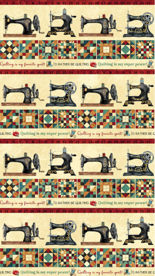 Northcott Stonehenge Stitchin’ DP28341-12 Beige Multi Border Stripe