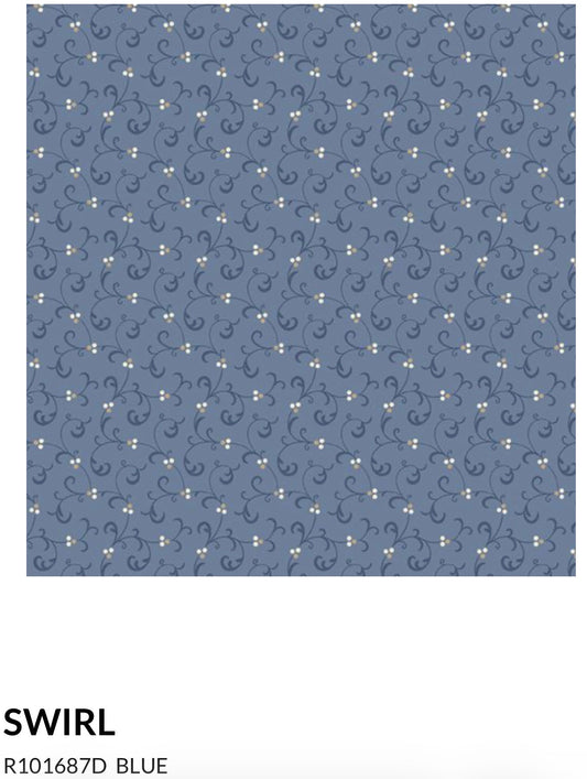 Marcus Fabrics Grace Elizabeth Collection by Carrie Quinn of Pieceful Gathering Quilt Shop, Swirl R101687D Blue