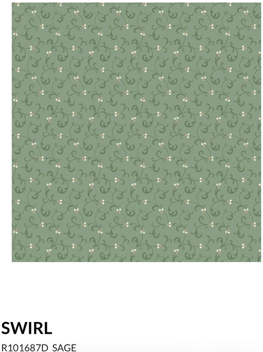 Marcus Fabrics Grace Elizabeth Collection by Carrie Quinn of Pieceful Gathering Quilt Shop, Swirl R101687D Sage
