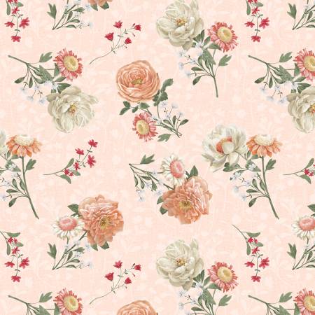 Wilmington Prints Peach Whispers Light Coral Bouquet Toss 3028 83319 882