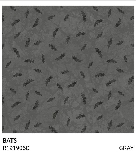 Marcus Fabrics Halloween Haunts by Designer Cindy Staub Bats R191906D Gray