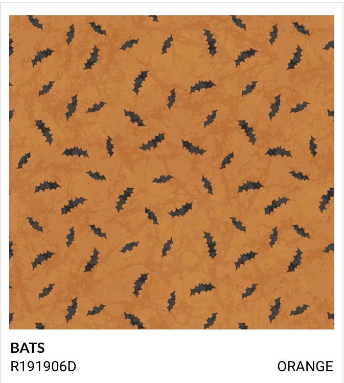 Marcus Fabrics Halloween Haunts by Designer Cindy Staub Bats Orange R191906D